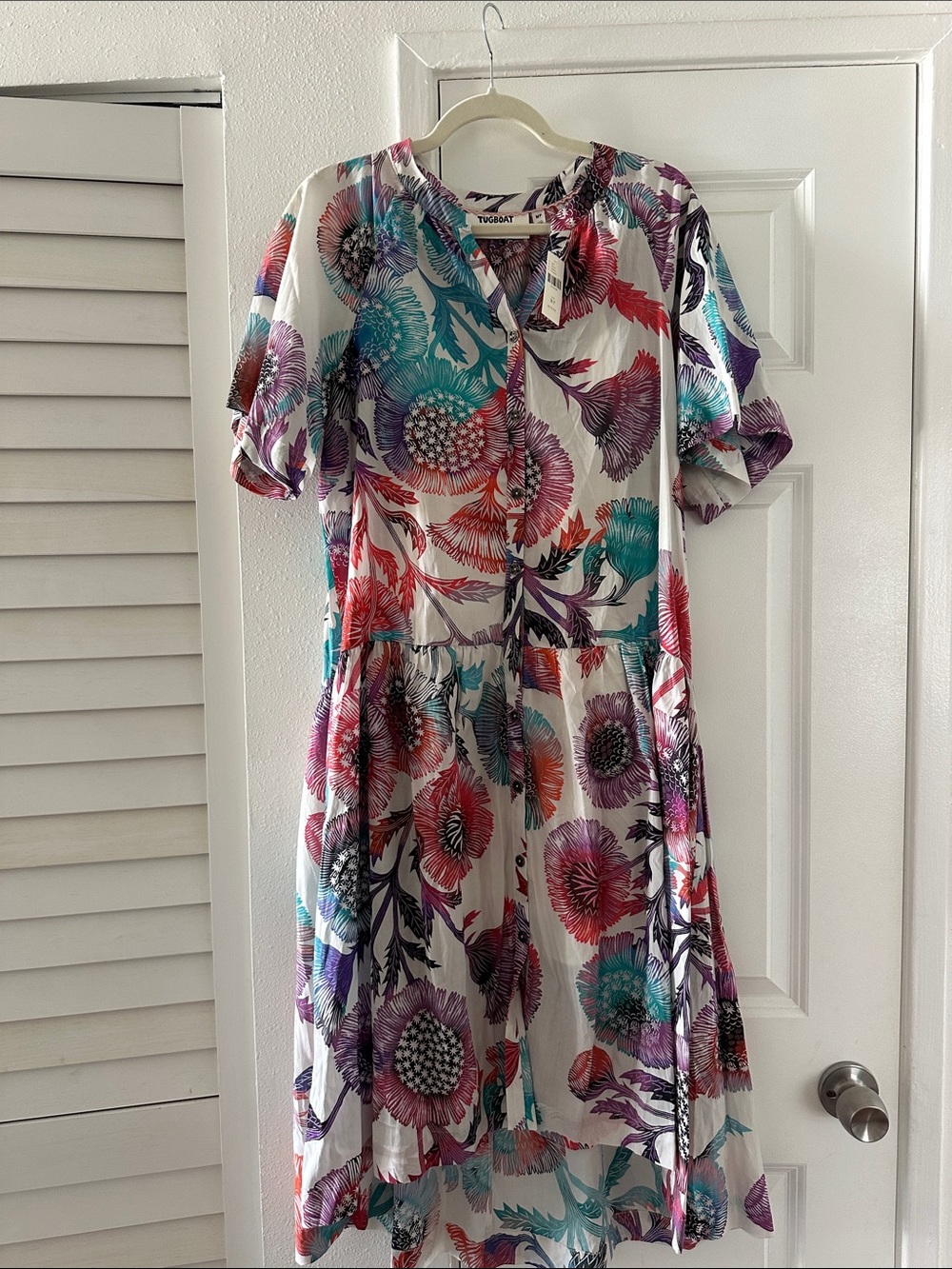 NWT Anthropologie Floral Midi Dress in White with Multicolor Bloom MP